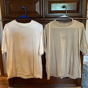 Medium American Eagle Outfitters Men's Cream and Tan T-Shirts